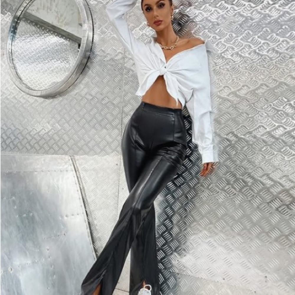 Size small faux leather high waist split hem stretchy pants bought from Amazon